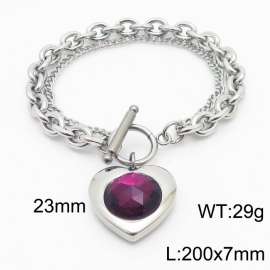 200x7mm Silver Stainless Steel Crystal Heart Charm Bracelet