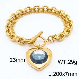 200x7mm Gold Stainless Steel Crystal Heart Charm Bracelet