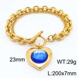 200x7mm Gold Stainless Steel Crystal Heart Charm Bracelet