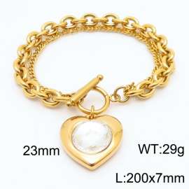 200x7mm Gold Stainless Steel Crystal Heart Charm Bracelet