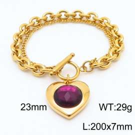 200x7mm Gold Stainless Steel Crystal Heart Charm Bracelet