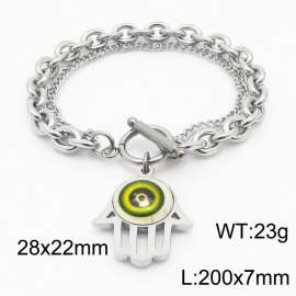 200x7mm Silver Stainless Steel Palm Charm Bracelet