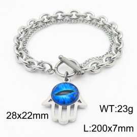 200x7mm Silver Stainless Steel Palm Charm Bracelet