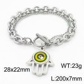 200x7mm Silver Stainless Steel Palm Charm Bracelet