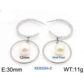 Women's Pearl Silver Hoop Earrings Silver Plated Stainless Steel Earrings