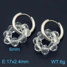 Women's High Faux Crystal Silver Hoop Earrings Stainless Steel