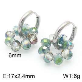 Women's High Faux Crystal Silver Hoop Earrings Stainless Steel