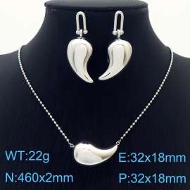 Stainless steel hollow water drop comma steel color simple light luxury set women