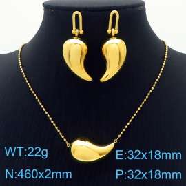 Stainless steel hollow water drop comma gold simple light luxury set woman
