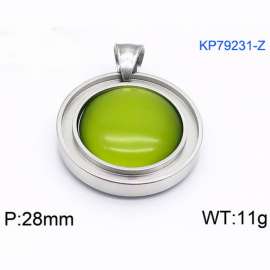 Women Stainless Steel Round Pendant with Green Shell Charm