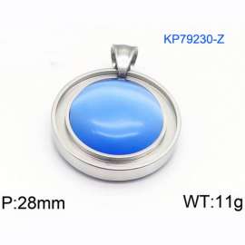 Women Stainless Steel Round Pendant with Sky Blue Shell Charm