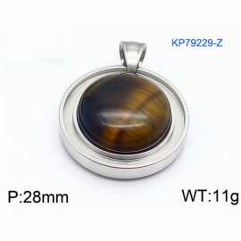 Women Stainless Steel Round Pendant with Brown Shell Charm