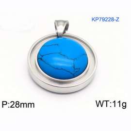 Women Stainless Steel Round Pendant with Cracked Blue Shell Charm