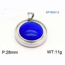 Women Stainless Steel Round Pendant with Sea Blue Shell Charm