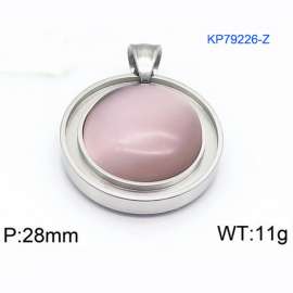 Women Stainless Steel Round Pendant with Flesh Color Shell Charm