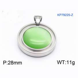 Women Stainless Steel Round Pendant with Light Green Shell Charm