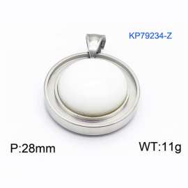 Women Stainless Steel Round Pendant with White Shell Charm