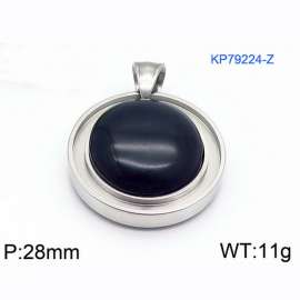 Women Stainless Steel Round Pendant with Black Shell Charm