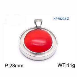 Women Stainless Steel Round Pendant with Red Shell Charm