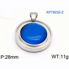 Women Stainless Steel Round Pendant with Blue Shell Charm