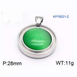 Women Stainless Steel Round Pendant with Cyan Shell Charm