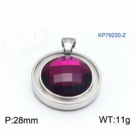 Women Stainless Steel Round Pendant with Purple Zircon Charm