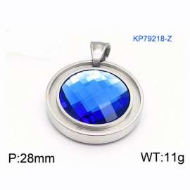 Women Stainless Steel Round Pendant with Blue Zircon Charm