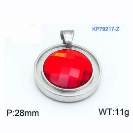Women Stainless Steel Round Pendant with Red Zircon Charm