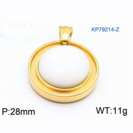 Women Gold-Plated Stainless Steel Round Pendant with White Shell Charm