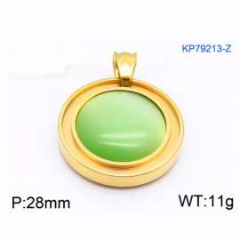 Women Gold-Plated Stainless Steel Round Pendant with Light Green Shell Charm