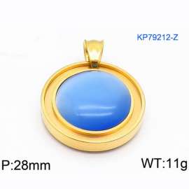 Women Gold-Plated Stainless Steel Round Pendant with Sky Blue Shell Charm