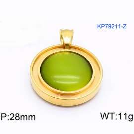 Women Gold-Plated Stainless Steel Round Pendant with Green Shell Charm