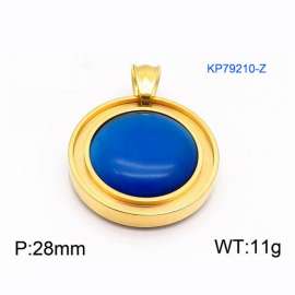 Women Gold-Plated Stainless Steel Round Pendant with Blue Shell Charm