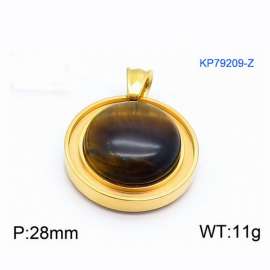 Women Gold-Plated Stainless Steel Round Pendant with Brown Shell Charm