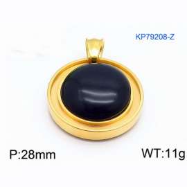 Women Gold-Plated Stainless Steel Round Pendant with Blue Shell Charm