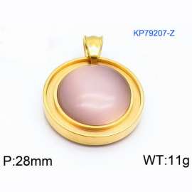 Women Gold-Plated Stainless Steel Round Pendant with Flesh Color Shell Charm