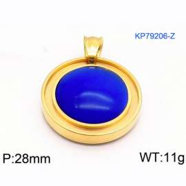Women Gold-Plated Stainless Steel Round Pendant with Sea Blue Shell Charm
