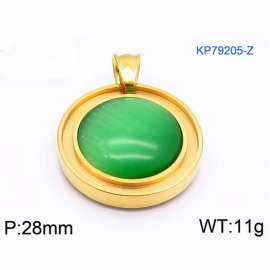 Women Gold-Plated Stainless Steel Round Pendant with Cyan Shell Charm