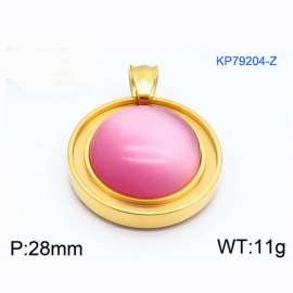 Women Gold-Plated Stainless Steel Round Pendant with Pink Shell Charm