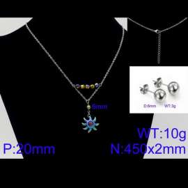 Women Stainless Steel Jewelry Set with 450mm Purple Stamen Rainbow Color Petals Flower Pendant Necklace &Earrings