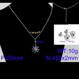 Women Stainless Steel Jewelry Set with 450mm Oragne Stamen Rainbow Color Petals Flower Pendant Necklace &Earrings