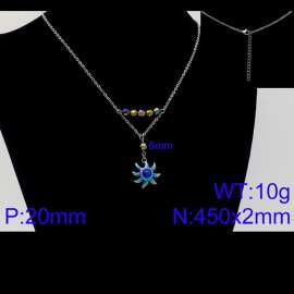450mm Women Stainless Steel Blue Stamen&Rainbow Color Petals Flower Pendant Necklace