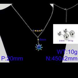 Women Stainless Steel Jewelry Set with 450mm Blue Zircon Stamen Rainbow Color Petals Flower Pendant Necklace &Earrings