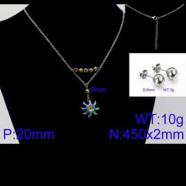 Women Stainless Steel Jewelry Set with 450mm Yellow Stamen Rainbow Color Petals Flower Pendant Necklace &Earrings