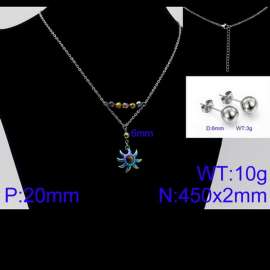 Women Stainless Steel Jewelry Set with 450mm Brown Stamen Rainbow Color Petals Flower Pendant Necklace &Earrings