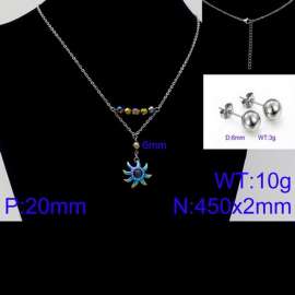 Women Stainless Steel Jewelry Set with 450mm Black Stamen Rainbow Color Petals Flower Pendant Necklace &Earrings