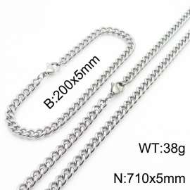 Minimalist design for men and women's stainless steel bracelet necklace 2-piece set