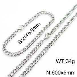 Minimalist design for men and women's stainless steel bracelet necklace 2-piece set