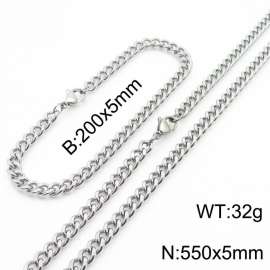 Minimalist design for men and women's stainless steel bracelet necklace 2-piece set