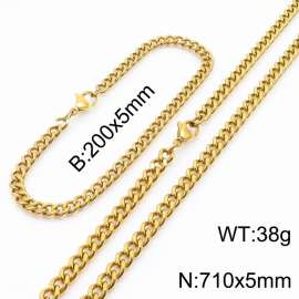 Minimalist design for men and women's stainless steel bracelet necklace 2-piece set